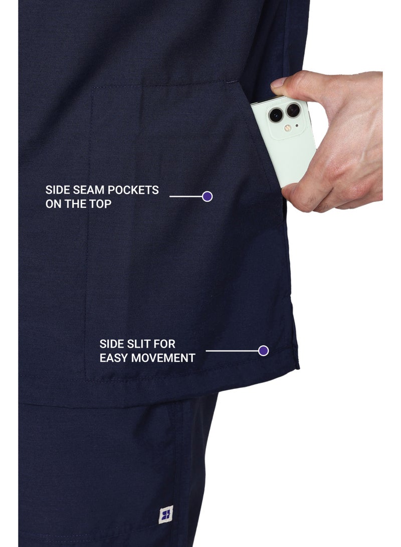 KNYA Active Men's 5-Pocket Scrub Suit | Set of Top & Bottom | Half Sleeves | V Neck | Breathable Fabric | Comfortable | Durable | Uniform for Doctors, Nurses and Dentists, Navy Blue (L) - Image 3